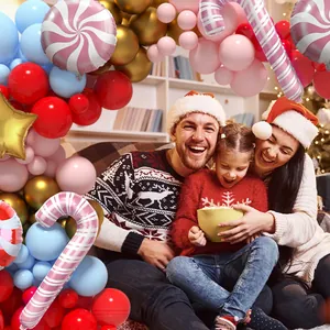 Pink lollipop and star balloon arch kit for Christmas party home decoration with gold stars