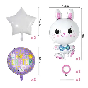 Dettagli del set di palloncini di Pasqua con coniglio in alluminio e dimensioni stelle