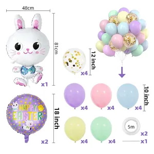 Easter decoration set with bunny foil balloon, colorful latex balloons and happy easter prints