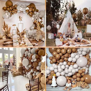 Detail of vintage cocoa and cream balloon arch kit for birthday party decoration