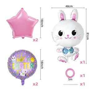 Dettagli del set di palloncini pasquali con grande coniglio bianco e palloncini stampati
