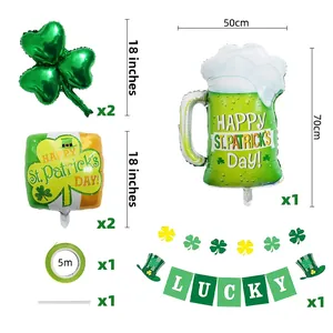 St. Patrick's Day party set with 18 inch clover balloons and beer mug foil balloon