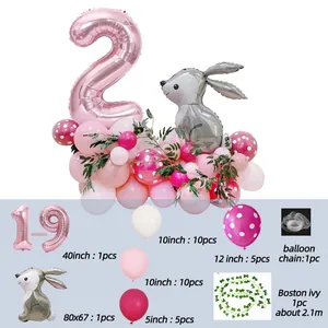 Detailed set of grey Easter bunny balloons with 40-inch number and ivy vine decoration