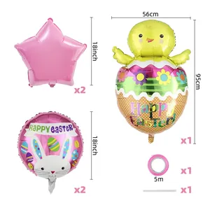 Set palloncini di Pasqua con stelle rosa e pulcino inclusi nastri e cannuccia per gonfiaggio