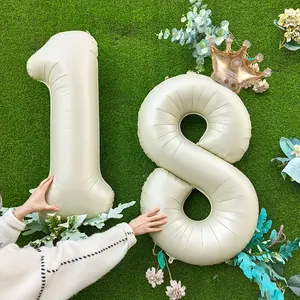 Creamy white 40 inch number 1 and 8 balloon set with crown for baby birthday decor
