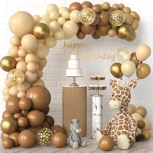 Retro coffee and beige balloon garland arch kit for woodland birthday party decorations