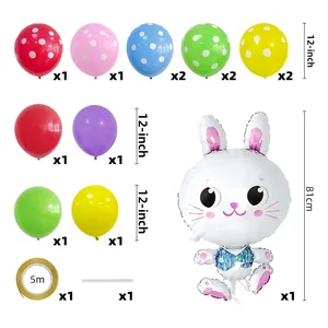 Easter decoration set including colorful latex balloons and white rabbit foil balloon