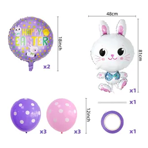 Detailed set of Easter balloons featuring bunny shape and Happy Easter round foil prints