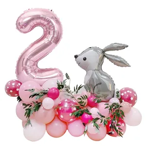33-piece grey Easter bunny balloon set with large pink number 2 for kids 2nd birthday party