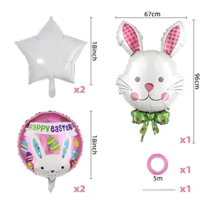 Dettagli set palloncini pasquali con coniglio grande, stelle e palloncini Happy Easter