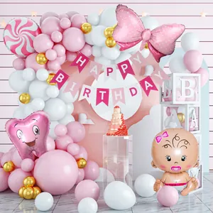 Baby Shower First Tooth Birthday Party Balloon Arch Kit Latex Aluminum Foil Balloons For Boy Girl Celebration Decorations