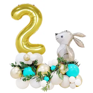 33pcs Easter bunny balloon set with gold number 2 and green leaf decorations for kids birthday