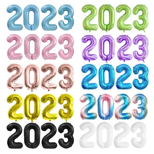 Set of 40-inch 2023 number foil balloons in ten vibrant metallic colors for party decor