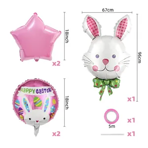 Dettaglio del set di palloncini pasquali con dimensioni e componenti su sfondo bianco