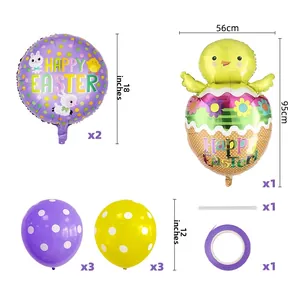 Easter balloon set with bunny patterns and happy easter greeting foil and latex balloons