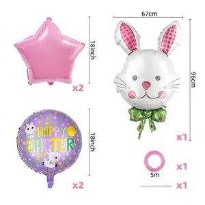 Dettagli del set di palloncini pasquali con testa di coniglio e stelle in alluminio