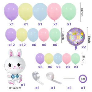 Detailed overview of Easter balloon kit with latex balloons and bunny foil shapes