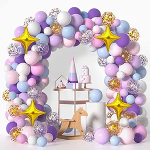 Macaron Rainbow Unicorn Balloon Arch Kit Purple Pink Blue Latex Foil Balloons With Star Confetti For Girls Birthday Party Baby Shower Wedding Decoration