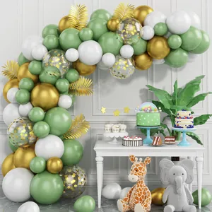 Kit Arco di Palloncini Oro Verde Salvia Ghirlanda di Palloncini in Lattice Con Foglie di Palma Oro per Matrimonio Festa