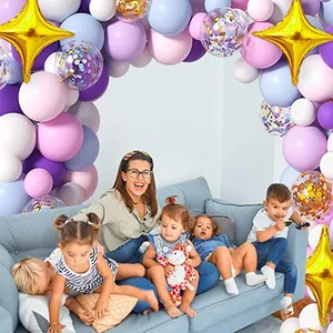 Pastel rainbow balloon arch kit with star foils for birthday party decorations
