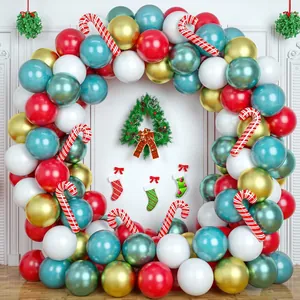 Christmas Balloon Arch Decoration Tiffany Blue White Gold Latex Balloons With Aluminum Film Candy Cane Garland For Party Decor