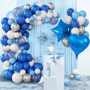 Blue White Silver Balloon Arch Decoration Star Heart Foil Latex Confetti Balloons For Birthday Baby Shower Celebration