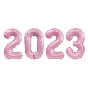 Pink 40-inch 2023 number balloons set in metallic foil for New Year party decor