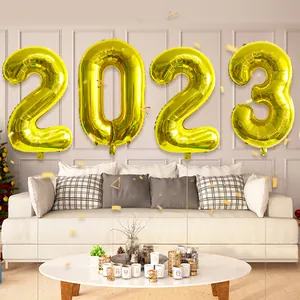 Golden 2023 aluminum foil number balloons for New Year eve party background decoration