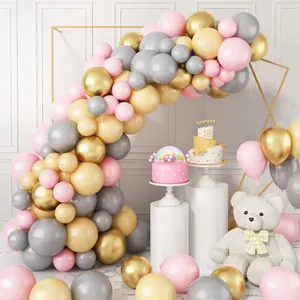Macaron Roze Chroom Goud Grijs Ballonboog Set Latex Ballonnen Slinger Voor Verjaardag Bruiloft Baby Shower Feest Decoratie
