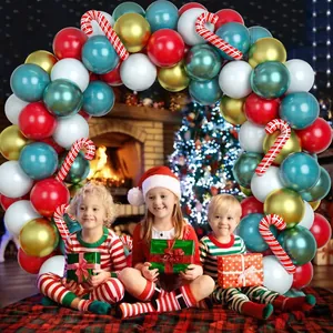 Christmas balloon arch kit with red green gold latex and candy cane foil balloons