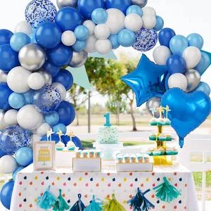 Blue star and heart balloon arch kit for first birthday party dessert table backdrop