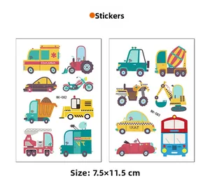Detail of cartoon vehicle stickers featuring tractor and excavator, 7.5x11.5CM size
