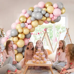 90 stuks ballonboogset in roze goud en grijs voor verjaardagsfeest en bruiloft decoratie