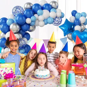 Blue theme birthday balloon arch kit with star and heart foil balloons for party decor