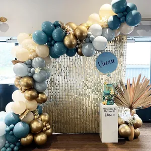 Kit d'arche de ballons bleu et or avec fond de paillettes pour décor de fête