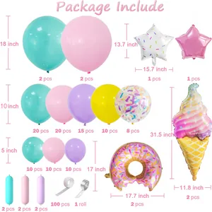 Ballon Girlande Set für Geburtstagsparty mit bunten Latex Donuts und Eiscreme Formen