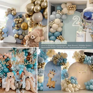 Kit d'arche de ballons en latex bleu macaron et doré pour décoration de mariage et fête