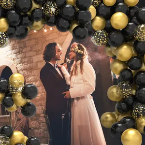 Elegant black and gold balloon arch kit for wedding and party celebration decor