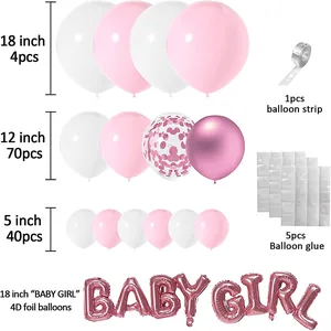 Detail of 114pcs pink baby shower balloon garland kit with baby girl foil balloons