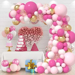 Guirlande de Ballons Rose Rouge Or Blanc Latex Confettis Ballons Pour Anniversaire Mariage Baby Shower Fille Fête Décoration