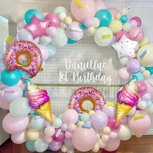 Macaron-Ballonbogen-Set mit Donut- und Eiscreme-Folienballons für Geburtstagsfeiern