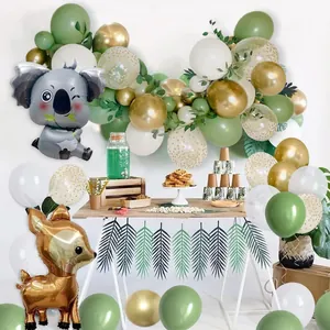 Kit arche ballon safari jungle avec ballons vert olive et ballons alu koala et cerf