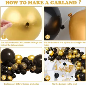 DIY black and gold balloon arch kit with metallic and confetti latex balloons set