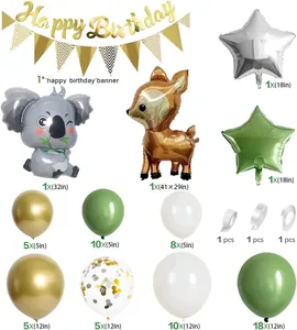 Kit arche de ballons jungle avec ballons koala cerf et guirlandes vertes anniversaire