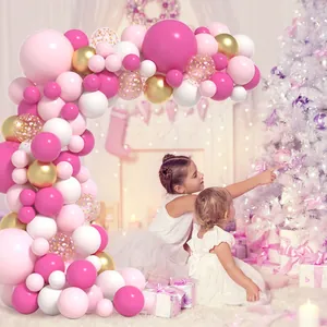 Kit guirlande de ballons rose et doré avec ballons confettis pour fête et décoration