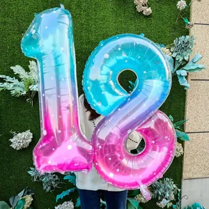 Détails des ballons numéro 18 en aluminium de 40 pouces dégradé rose bleu avec étoiles