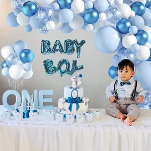 Blue and white baby shower balloon garland kit for boys first birthday party decoration