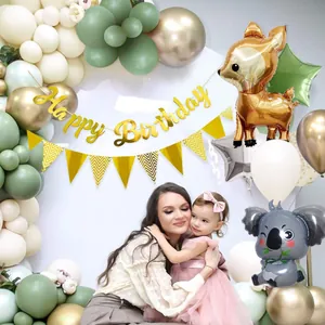 Kit arche de ballons anniversaire jungle avec ballons animaux et bannière dorée