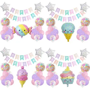 Macaron Eiscreme Aluminiumfolienballon Happy Birthday Banner Cartoon Süßigkeiten Form Latex Ballon Party Dekoration Zubehör