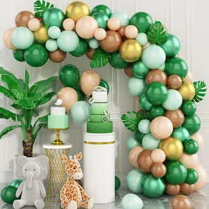 Dschungel Grüne Ballongirlande Arch Safari Wald Thema Gold Latex Ballons Simulation Blätter Geburtstag Babyparty Dekor